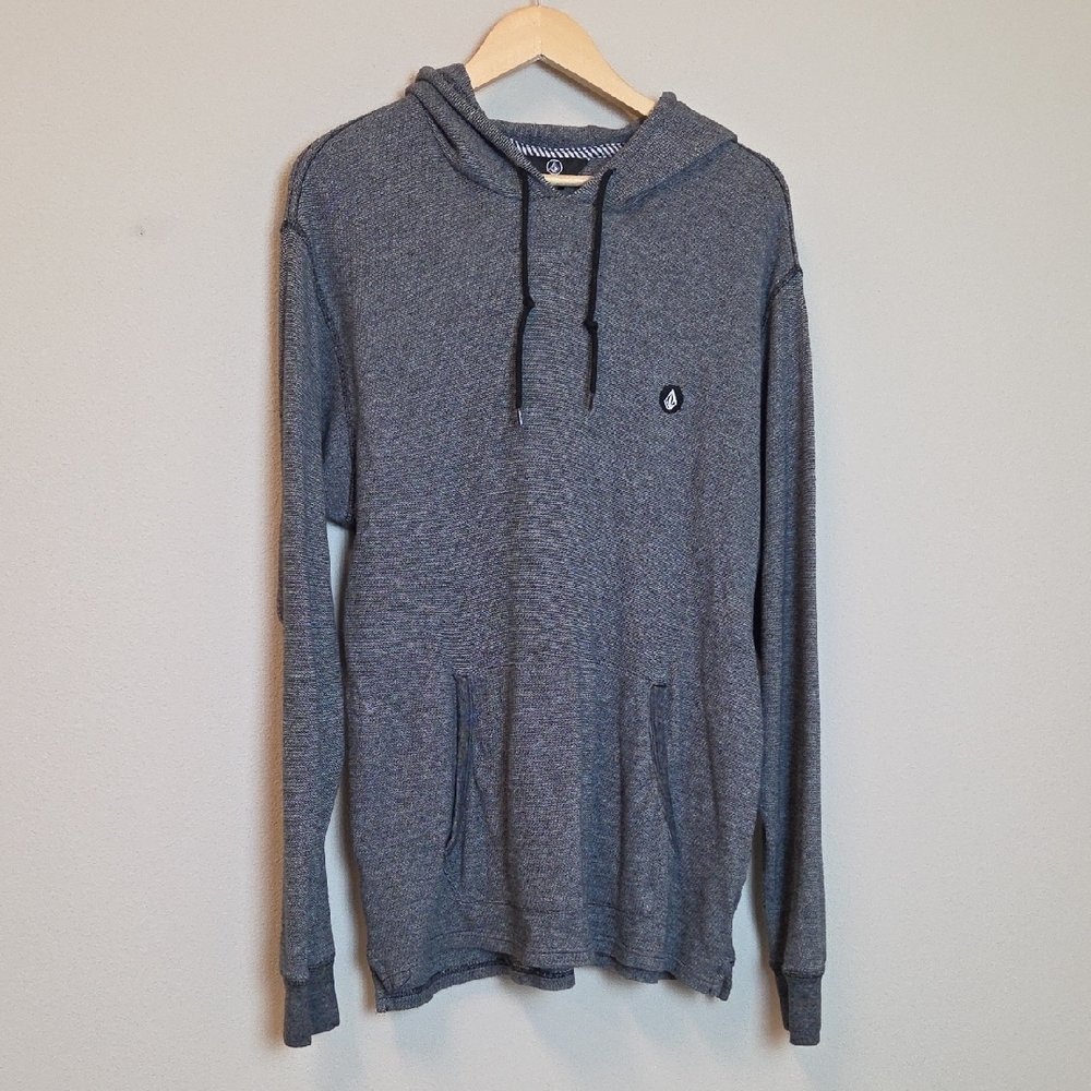Volcom Men's Black and Gray Two Toned Hooded Sweater Size XL